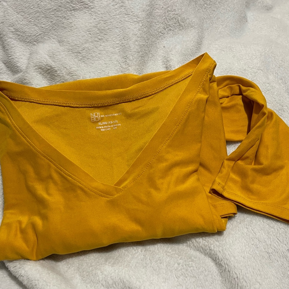 No Boundaries Golden Mustard V-Neck Long Sleeve Tee
